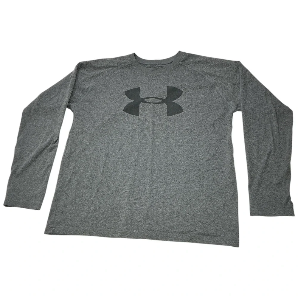 Under Armour Gray Long Sleeve Shirt Kids YLG HeatGear Loose Fit Graphic Tee